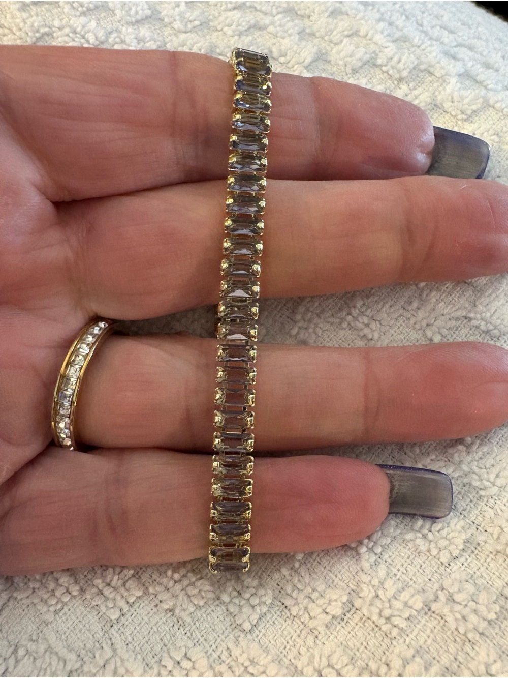 Tennis Bracelet- Baguette Tennis Bracelet, Purple amethyst, simulated Stone Brac
